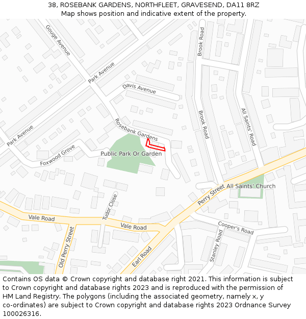 38, ROSEBANK GARDENS, NORTHFLEET, GRAVESEND, DA11 8RZ: Location map and indicative extent of plot
