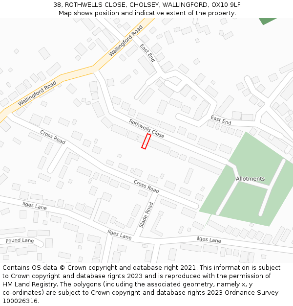 38, ROTHWELLS CLOSE, CHOLSEY, WALLINGFORD, OX10 9LF: Location map and indicative extent of plot