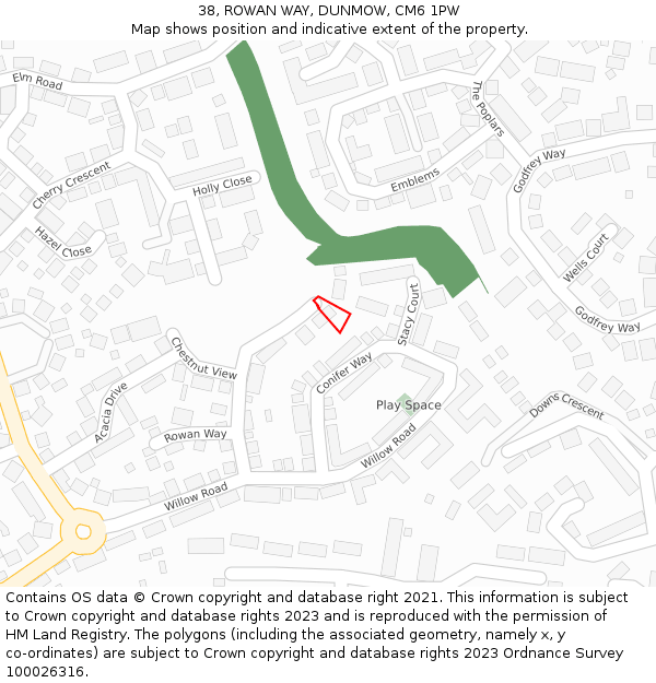 38, ROWAN WAY, DUNMOW, CM6 1PW: Location map and indicative extent of plot