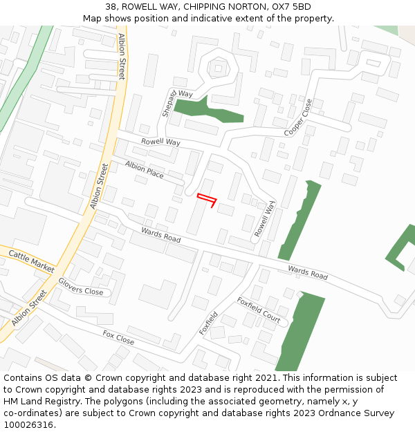 38, ROWELL WAY, CHIPPING NORTON, OX7 5BD: Location map and indicative extent of plot