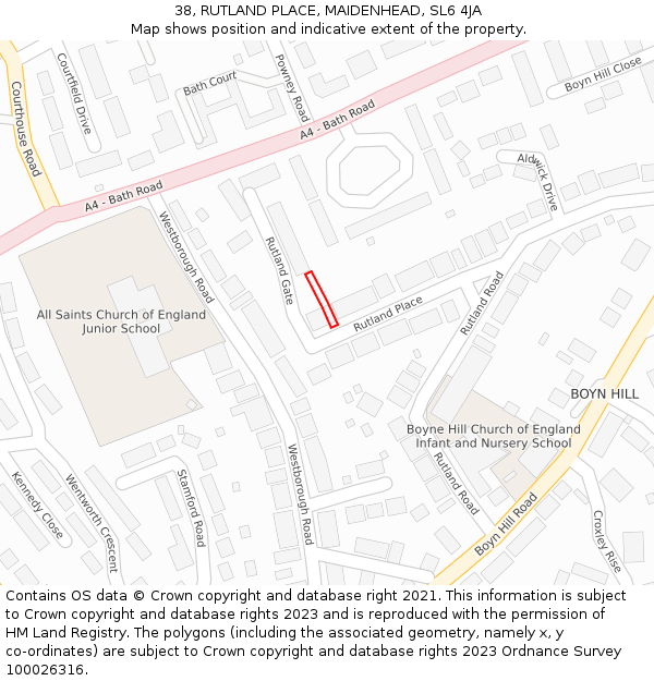 38, RUTLAND PLACE, MAIDENHEAD, SL6 4JA: Location map and indicative extent of plot