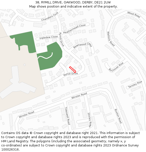 38, RYMILL DRIVE, OAKWOOD, DERBY, DE21 2UW: Location map and indicative extent of plot