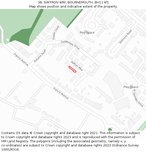 38, SAFFRON WAY, BOURNEMOUTH, BH11 8TJ: Location map and indicative extent of plot