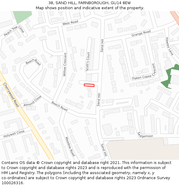 38, SAND HILL, FARNBOROUGH, GU14 8EW: Location map and indicative extent of plot