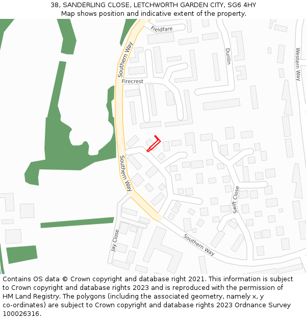 38, SANDERLING CLOSE, LETCHWORTH GARDEN CITY, SG6 4HY: Location map and indicative extent of plot