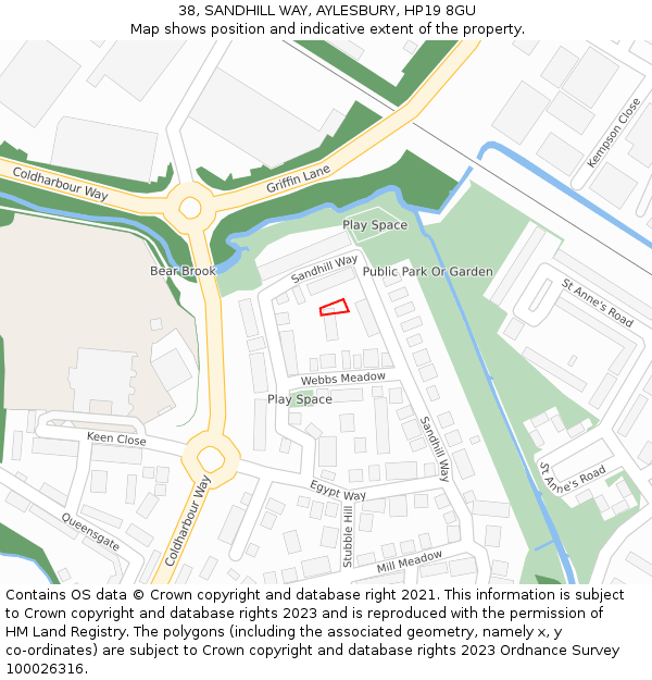 38, SANDHILL WAY, AYLESBURY, HP19 8GU: Location map and indicative extent of plot