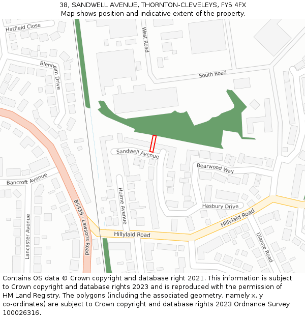 38, SANDWELL AVENUE, THORNTON-CLEVELEYS, FY5 4FX: Location map and indicative extent of plot