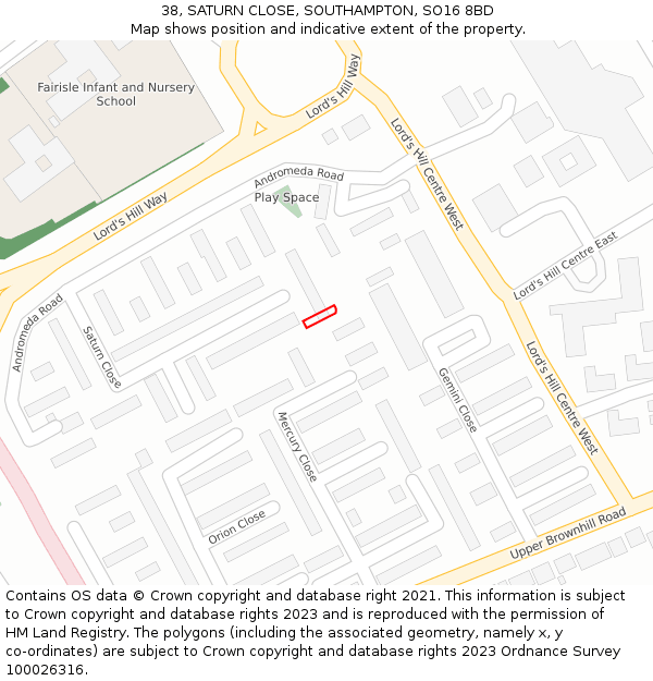 38, SATURN CLOSE, SOUTHAMPTON, SO16 8BD: Location map and indicative extent of plot