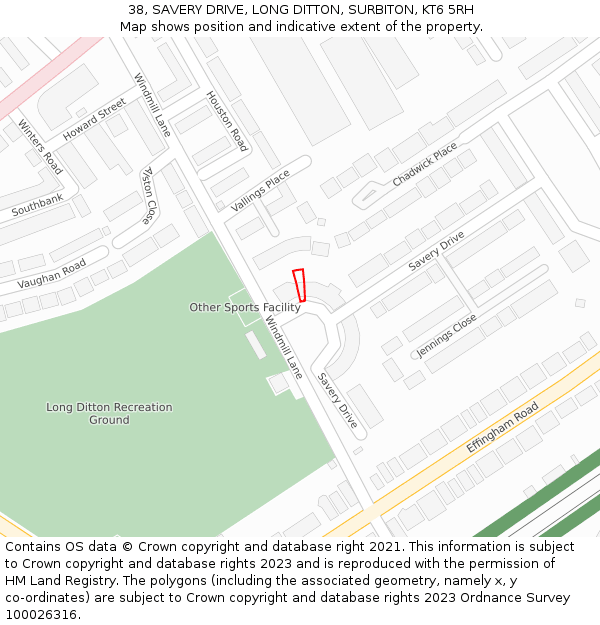 38, SAVERY DRIVE, LONG DITTON, SURBITON, KT6 5RH: Location map and indicative extent of plot