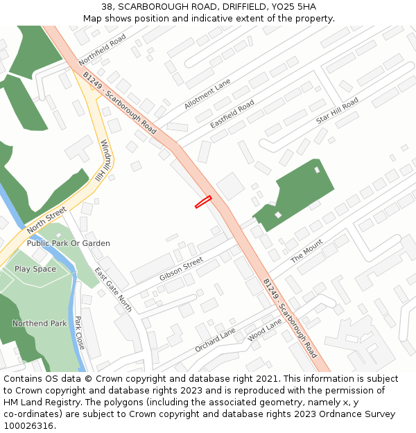 38, SCARBOROUGH ROAD, DRIFFIELD, YO25 5HA: Location map and indicative extent of plot
