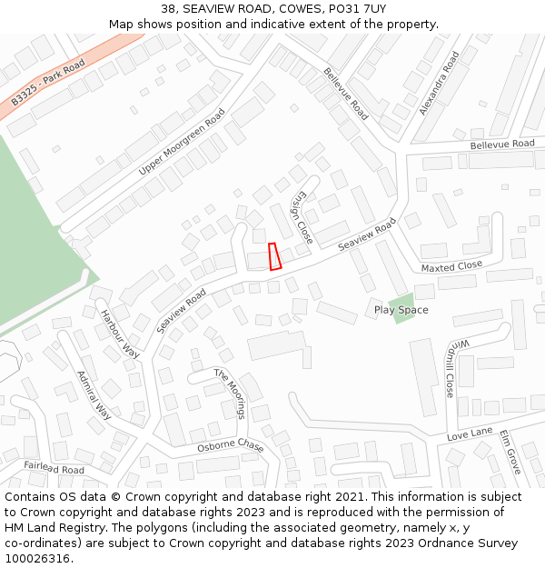 38, SEAVIEW ROAD, COWES, PO31 7UY: Location map and indicative extent of plot