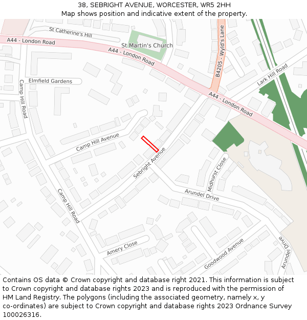 38, SEBRIGHT AVENUE, WORCESTER, WR5 2HH: Location map and indicative extent of plot