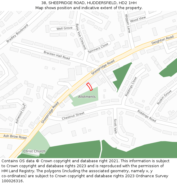 38, SHEEPRIDGE ROAD, HUDDERSFIELD, HD2 1HH: Location map and indicative extent of plot