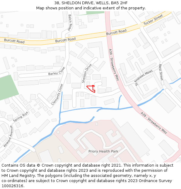 38, SHELDON DRIVE, WELLS, BA5 2HF: Location map and indicative extent of plot