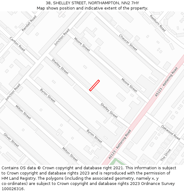 38, SHELLEY STREET, NORTHAMPTON, NN2 7HY: Location map and indicative extent of plot
