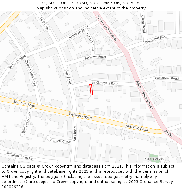 38, SIR GEORGES ROAD, SOUTHAMPTON, SO15 3AT: Location map and indicative extent of plot