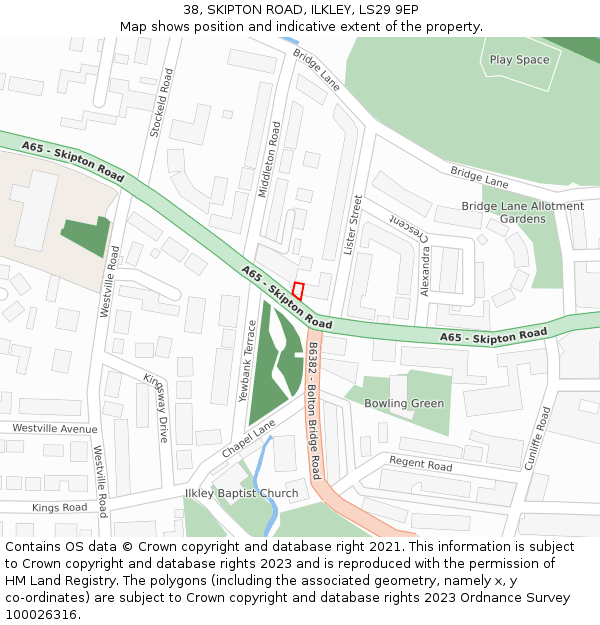 38, SKIPTON ROAD, ILKLEY, LS29 9EP: Location map and indicative extent of plot