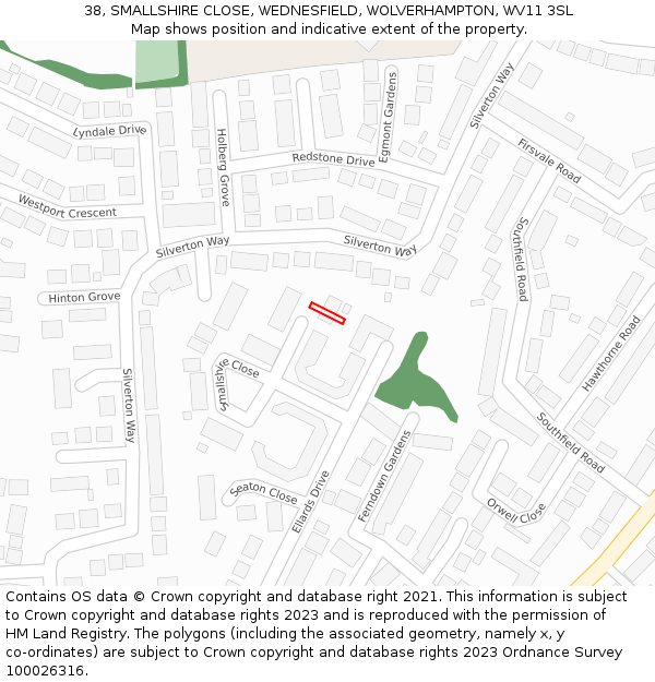 38, SMALLSHIRE CLOSE, WEDNESFIELD, WOLVERHAMPTON, WV11 3SL: Location map and indicative extent of plot