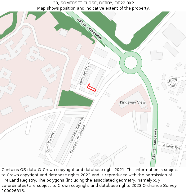 38, SOMERSET CLOSE, DERBY, DE22 3XP: Location map and indicative extent of plot