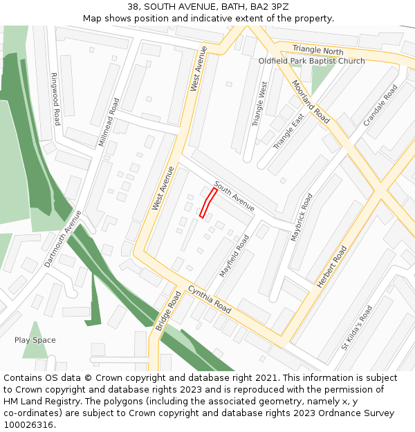 38, SOUTH AVENUE, BATH, BA2 3PZ: Location map and indicative extent of plot