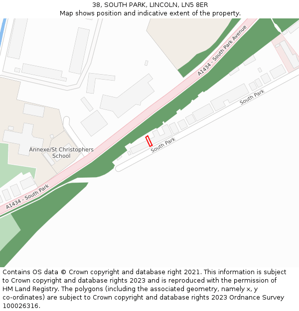 38, SOUTH PARK, LINCOLN, LN5 8ER: Location map and indicative extent of plot