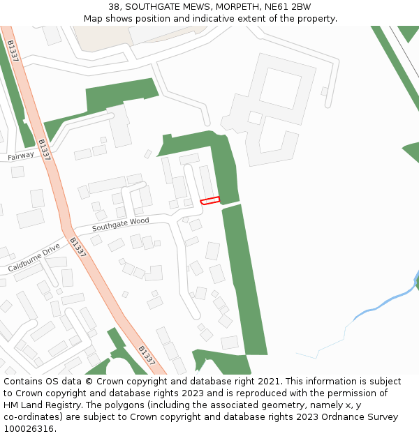 38, SOUTHGATE MEWS, MORPETH, NE61 2BW: Location map and indicative extent of plot
