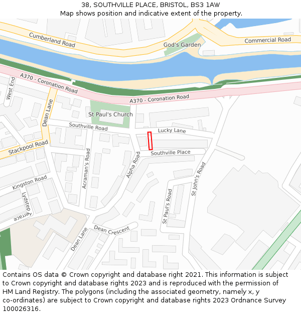 38, SOUTHVILLE PLACE, BRISTOL, BS3 1AW: Location map and indicative extent of plot
