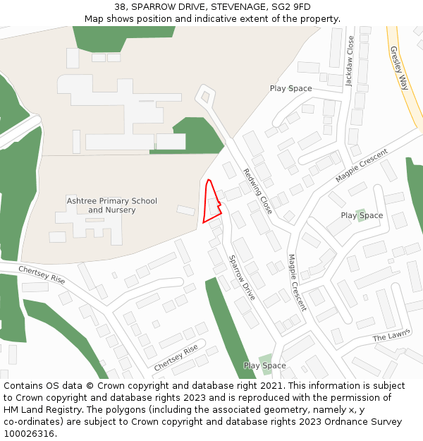 38, SPARROW DRIVE, STEVENAGE, SG2 9FD: Location map and indicative extent of plot