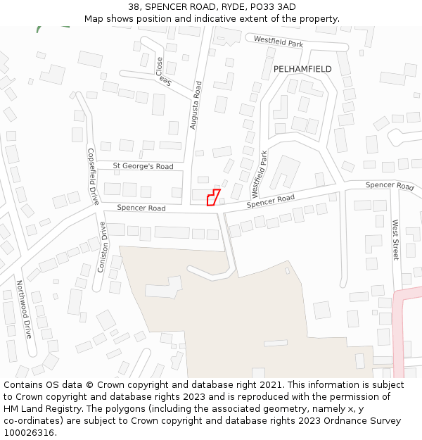 38, SPENCER ROAD, RYDE, PO33 3AD: Location map and indicative extent of plot