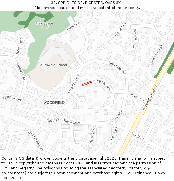 38, SPINDLESIDE, BICESTER, OX26 3XH: Location map and indicative extent of plot