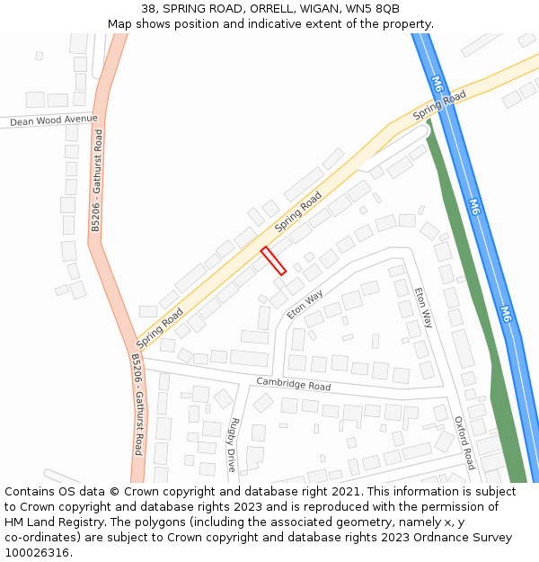 38, SPRING ROAD, ORRELL, WIGAN, WN5 8QB: Location map and indicative extent of plot