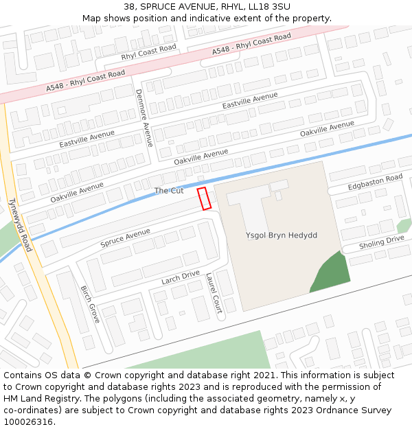 38, SPRUCE AVENUE, RHYL, LL18 3SU: Location map and indicative extent of plot