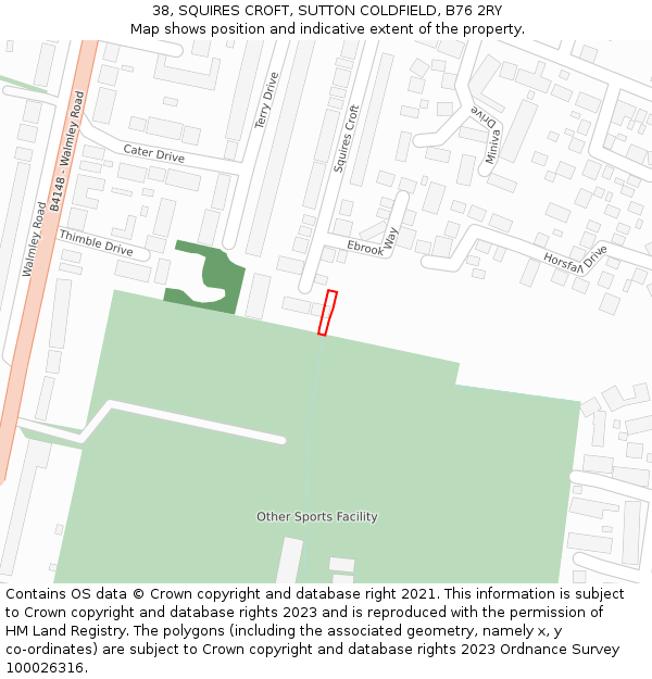 38, SQUIRES CROFT, SUTTON COLDFIELD, B76 2RY: Location map and indicative extent of plot