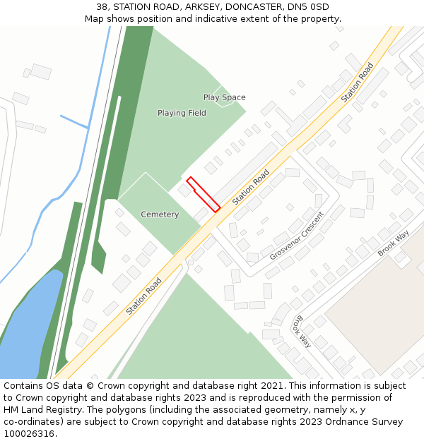 38, STATION ROAD, ARKSEY, DONCASTER, DN5 0SD: Location map and indicative extent of plot
