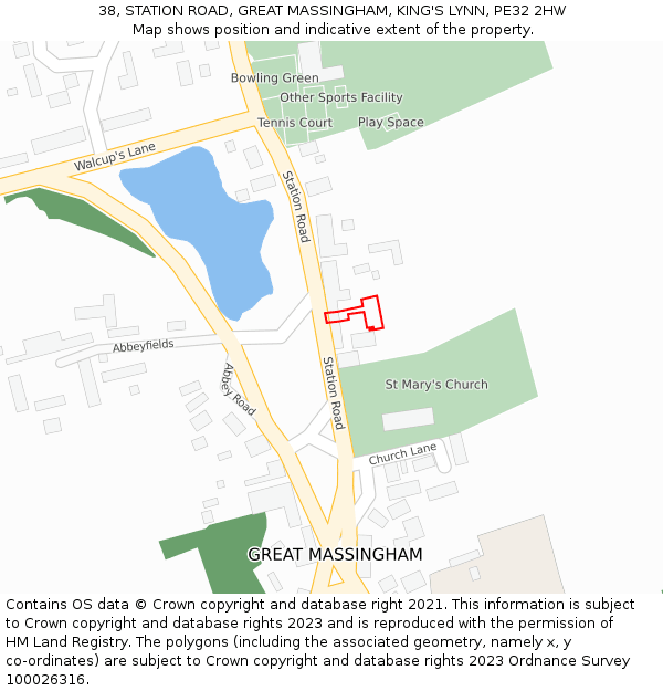 38, STATION ROAD, GREAT MASSINGHAM, KING'S LYNN, PE32 2HW: Location map and indicative extent of plot