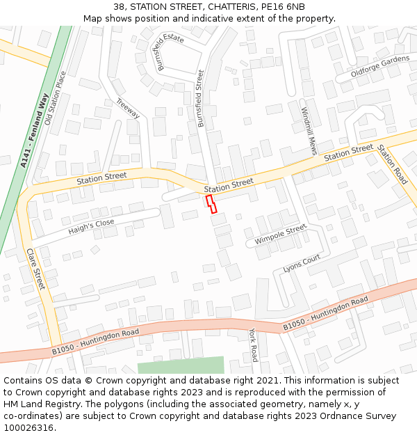 38, STATION STREET, CHATTERIS, PE16 6NB: Location map and indicative extent of plot