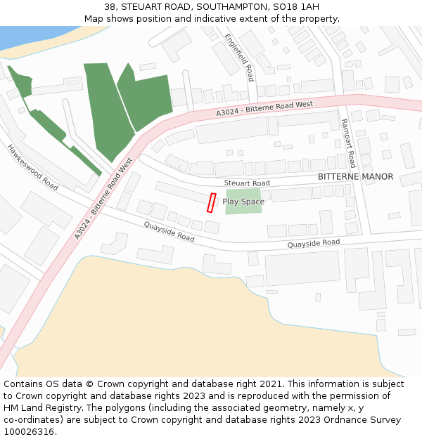 38, STEUART ROAD, SOUTHAMPTON, SO18 1AH: Location map and indicative extent of plot