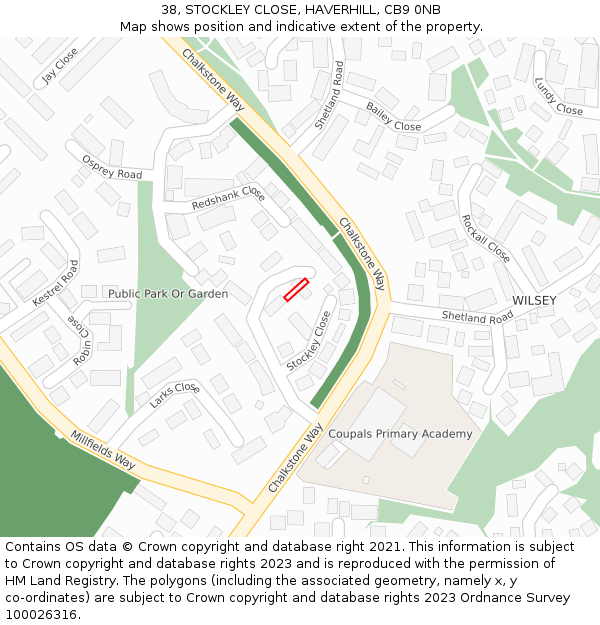 38, STOCKLEY CLOSE, HAVERHILL, CB9 0NB: Location map and indicative extent of plot