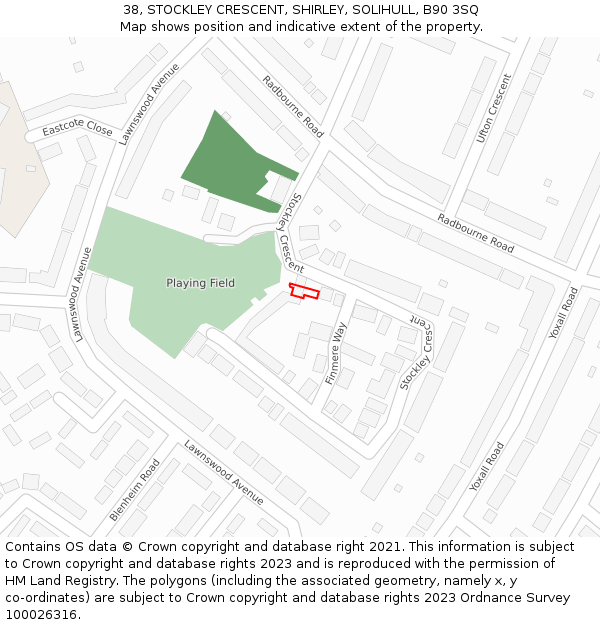 38, STOCKLEY CRESCENT, SHIRLEY, SOLIHULL, B90 3SQ: Location map and indicative extent of plot