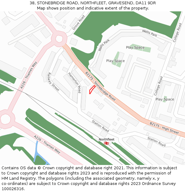 38, STONEBRIDGE ROAD, NORTHFLEET, GRAVESEND, DA11 9DR: Location map and indicative extent of plot