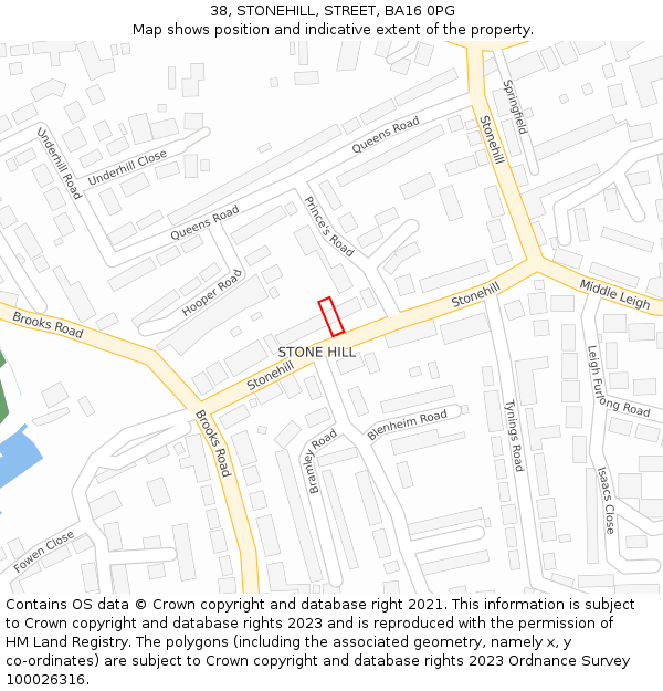 38, STONEHILL, STREET, BA16 0PG: Location map and indicative extent of plot