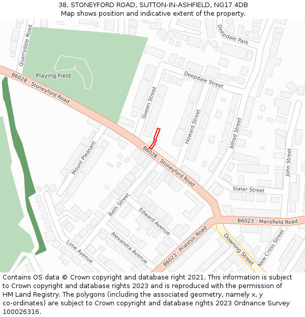 38, STONEYFORD ROAD, SUTTON-IN-ASHFIELD, NG17 4DB: Location map and indicative extent of plot