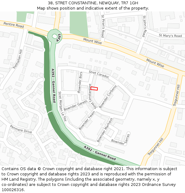38, STRET CONSTANTINE, NEWQUAY, TR7 1GH: Location map and indicative extent of plot