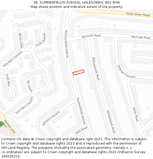 38, SUMMERFIELDS AVENUE, HALESOWEN, B62 9NW: Location map and indicative extent of plot