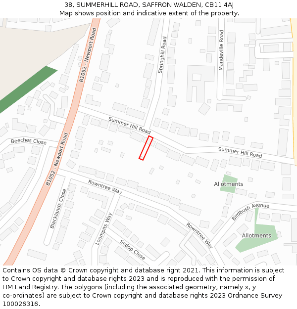 38, SUMMERHILL ROAD, SAFFRON WALDEN, CB11 4AJ: Location map and indicative extent of plot