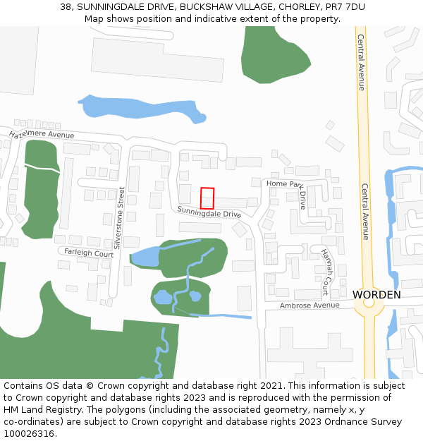 38, SUNNINGDALE DRIVE, BUCKSHAW VILLAGE, CHORLEY, PR7 7DU: Location map and indicative extent of plot