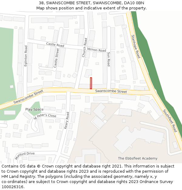 38, SWANSCOMBE STREET, SWANSCOMBE, DA10 0BN: Location map and indicative extent of plot