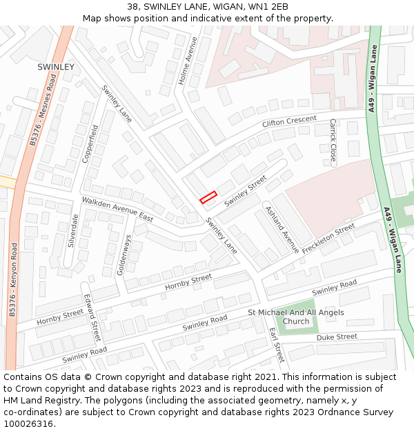 38, SWINLEY LANE, WIGAN, WN1 2EB: Location map and indicative extent of plot