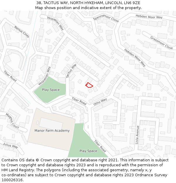 38, TACITUS WAY, NORTH HYKEHAM, LINCOLN, LN6 9ZE: Location map and indicative extent of plot