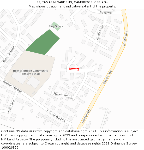 38, TAMARIN GARDENS, CAMBRIDGE, CB1 9GH: Location map and indicative extent of plot